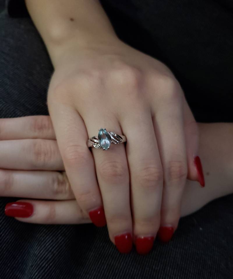 Aquamarin Ring, Diamant Marquise März Geburtsstein Ring von ElizabethJewelryInc