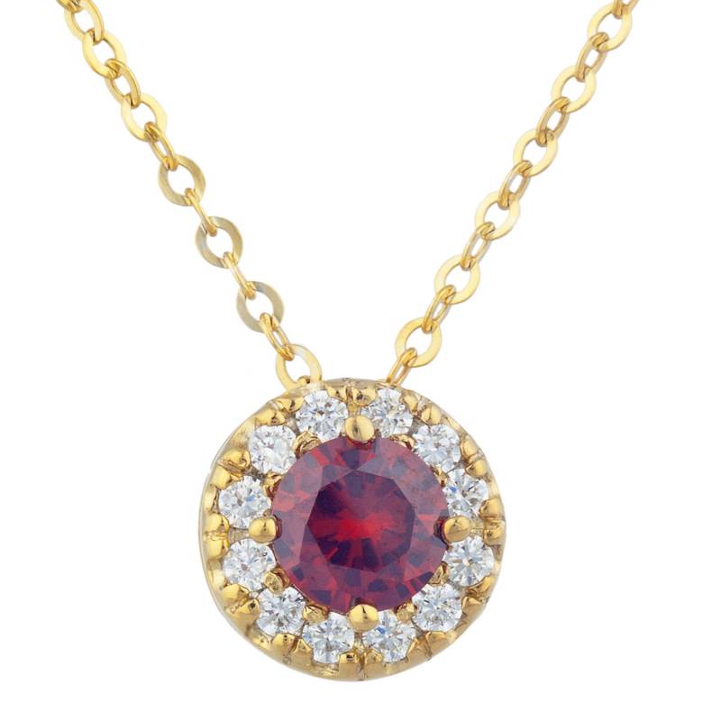 Granat Halskette, 14Kt Gold Halo Solitär Schicht Birthstone Edelstein Anhänger von ElizabethJewelryInc