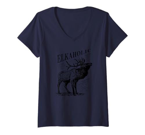 Damen Funny Elk Hunting - Elkaholic for Hunters T-Shirt mit V-Ausschnitt Damen Funny Elk Hunting - Elkaholic for Hunters T-Shirt mit V-Ausschnitt von Elk Hunting HQ