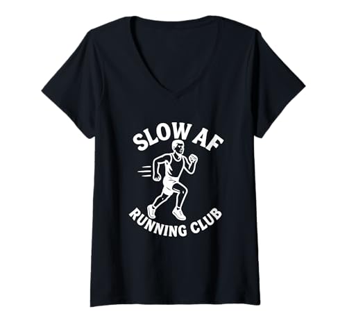 Damen Slow AF Running Club Lustiger Jogger Humor Herren Design T-Shirt mit V-Ausschnitt von Elk Running Apparel