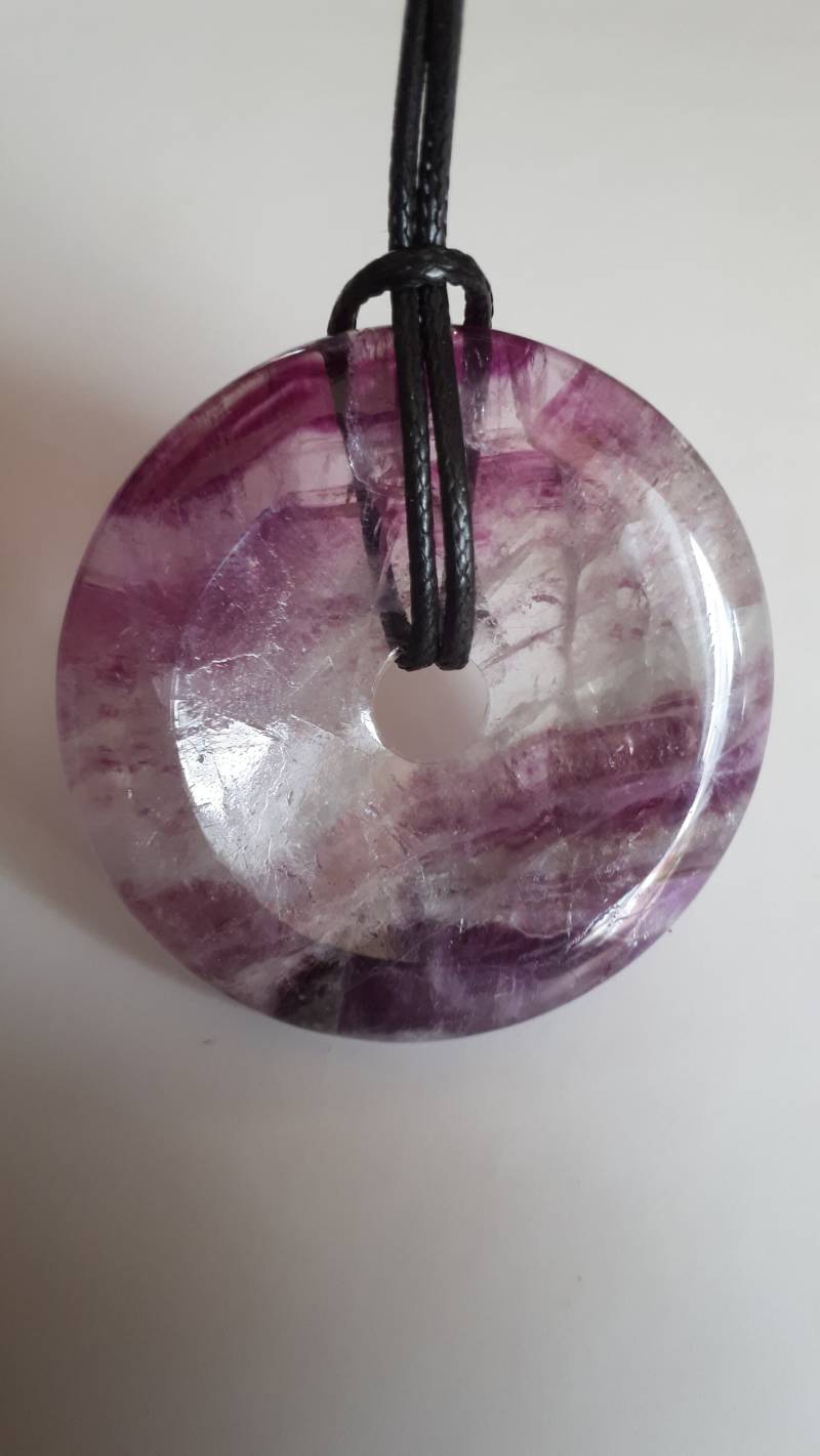 Riesig Schön, Fluorit-Donut in A Qualität Mit Wachskordel von ElkesEdelsteinstube