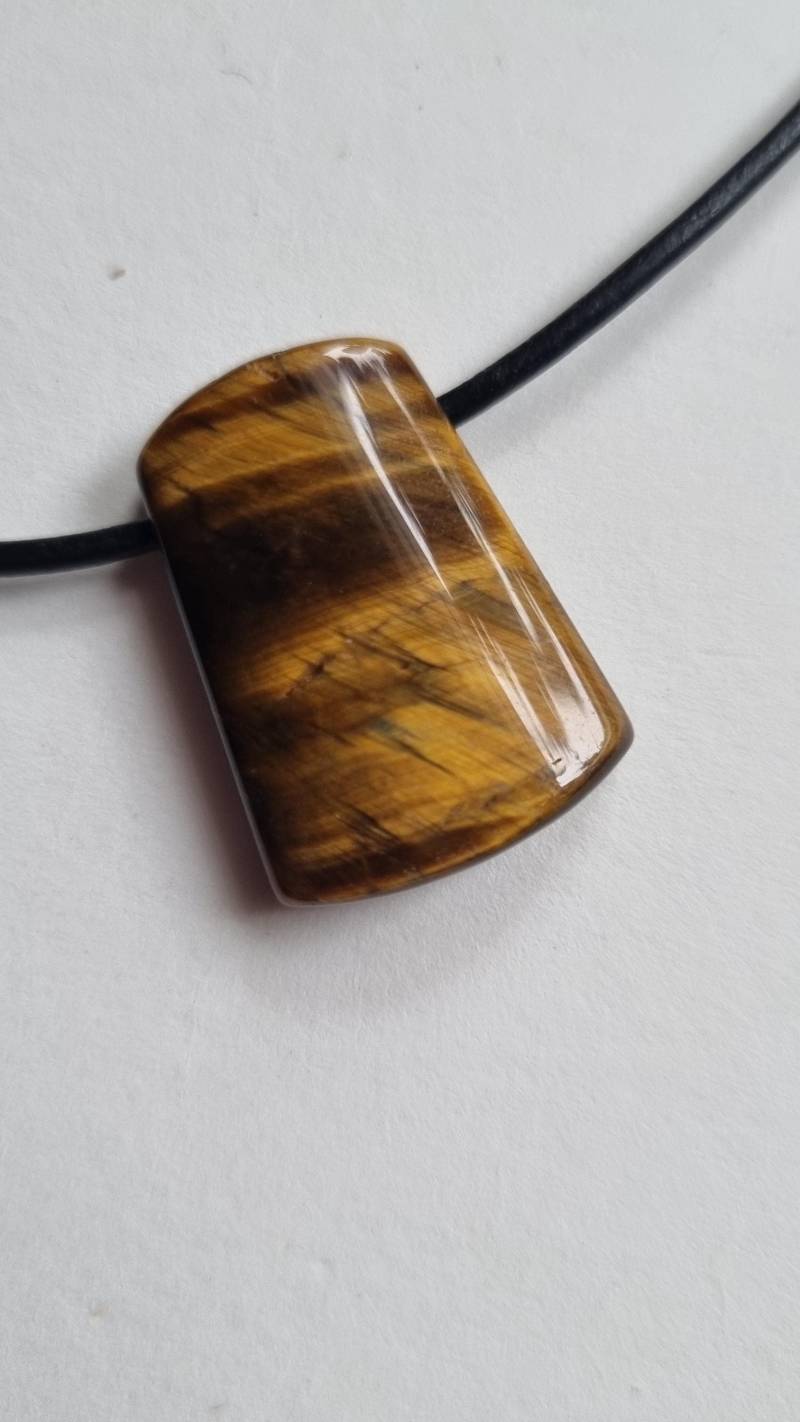 Tigerauge in Trapezform Mit Lederband von ElkesEdelsteinstube