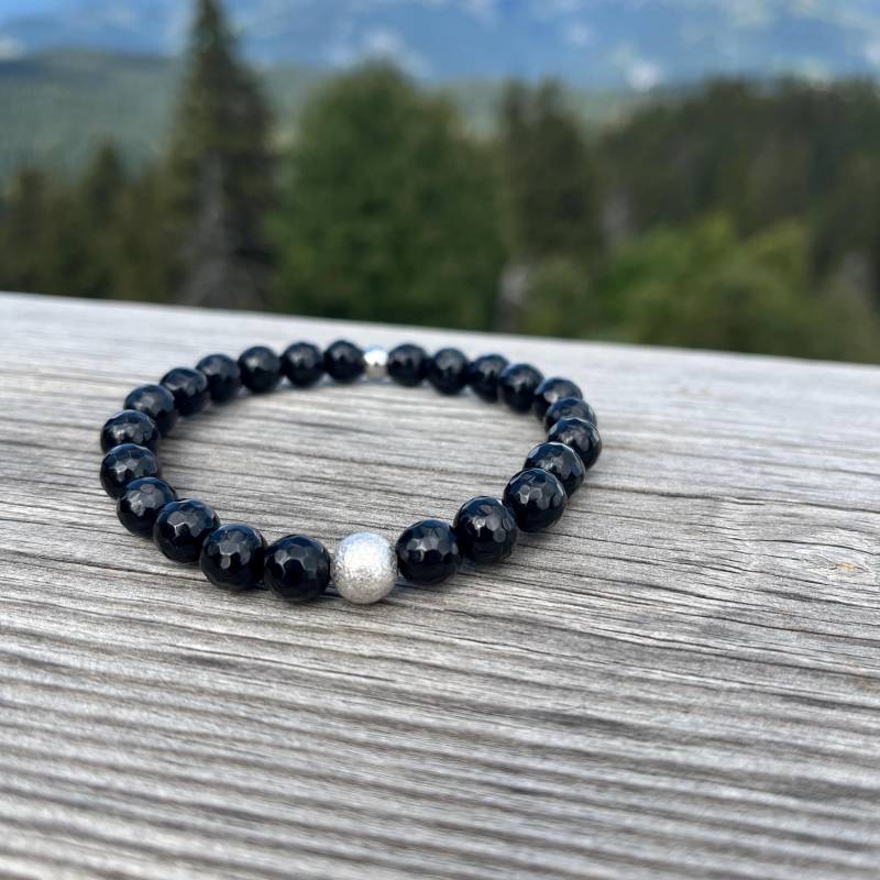 Schwarzes Achatarmband Mit Antik Metallperle Nickelfrei - Elegantes Armband Facettierten Achatperlen von ElkesPerlenoase