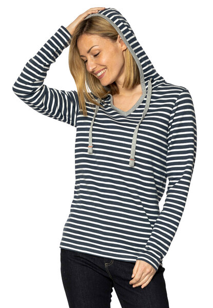 Elkline Damen Hoodie Favorite | leichter Streifen Kapuzenpullover mit V-Ausschnitt von Elkline