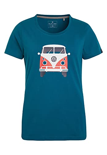 ELKLINE Damen T-Shirt Kult VW T1 Bulli Print 2041155, Farbe:Blue Coral, Größe:34 von ELKLINE