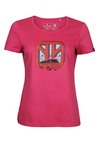 ELKLINE Damen VW-Bulli T-Shirt Worldwide, Farbe:Carmine, Größe:44 von ELKLINE