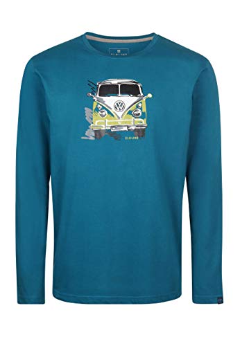 Elkline Herren Langarmshirt Lange Dabei VW T3 1040094, Farbe:Blue Coral, Größe:S von ELKLINE