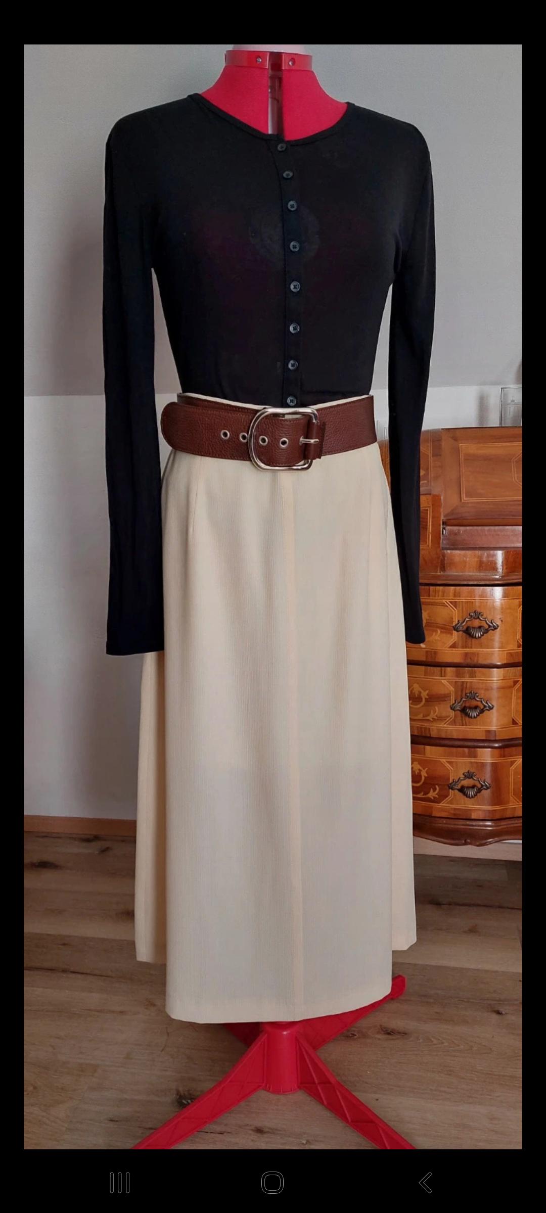 Wool Midi Skirt Cream - Handmade A-Line Minimalist Women's Autumn Light Beige Size M von ElkoraDesign