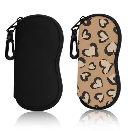 Elkuaie 2er-Pack Brillenetui, tragbares Brillenetui aus Neopren mit Reißverschluss, modische Reise-Brillentasche, Aufbewahrungstasche mit Clip, Halbhart, für Augenbrille von Elkuaie