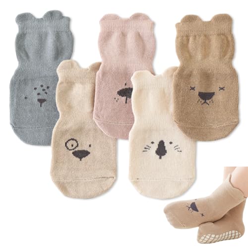 Elkuaie 5 Paar Baby-Anti-Rutsch-Socken, Baby-Plug-Socken, Rutschfeste Krabbelsocken aus Baumwolle, niedliche Kleinkindsocken Baby, rutschfeste Socken von Elkuaie