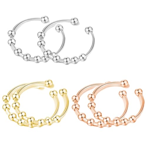 Elkuaie Anxiety Ring Frauen, Anti-Stress-Ringe, Edelstahl-Stressabbauringe, Verstellbare Ringe, Fingerspitzenringe Mit Perlen (3 Farben) von Elkuaie
