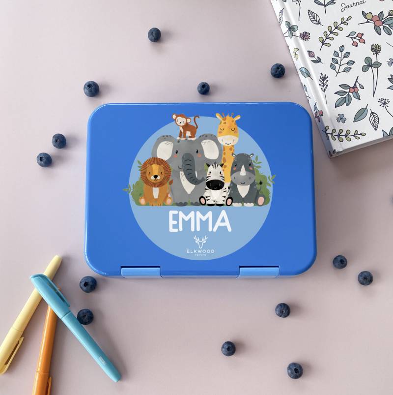Personalisierte Kinder-Bento-Boxen | Lunchbox Uv Gedruckte Zurück in Die Schule Safari Tier von ElkwoodDesignsAU