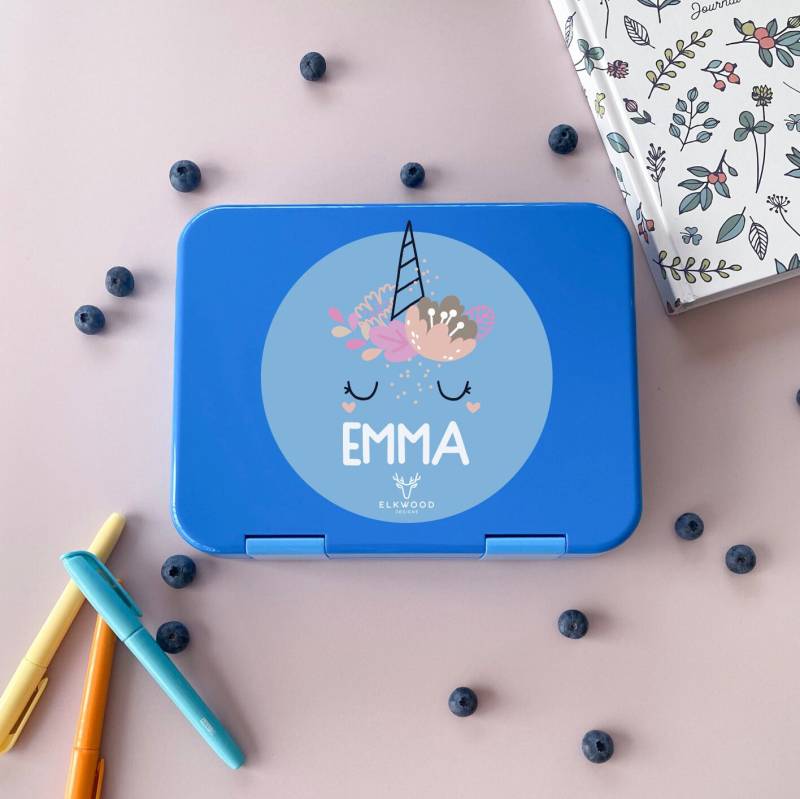 Personalisierte Einhorn Bento Box Kinder Lunchbox, Schulanfang von ElkwoodDesignsAU