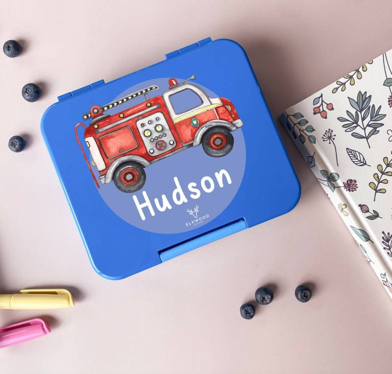 Personalisierte Kinder Mini Bento Snack Box | Lunchbox Zurück in Die Schule Feuerwehr von ElkwoodDesignsAU