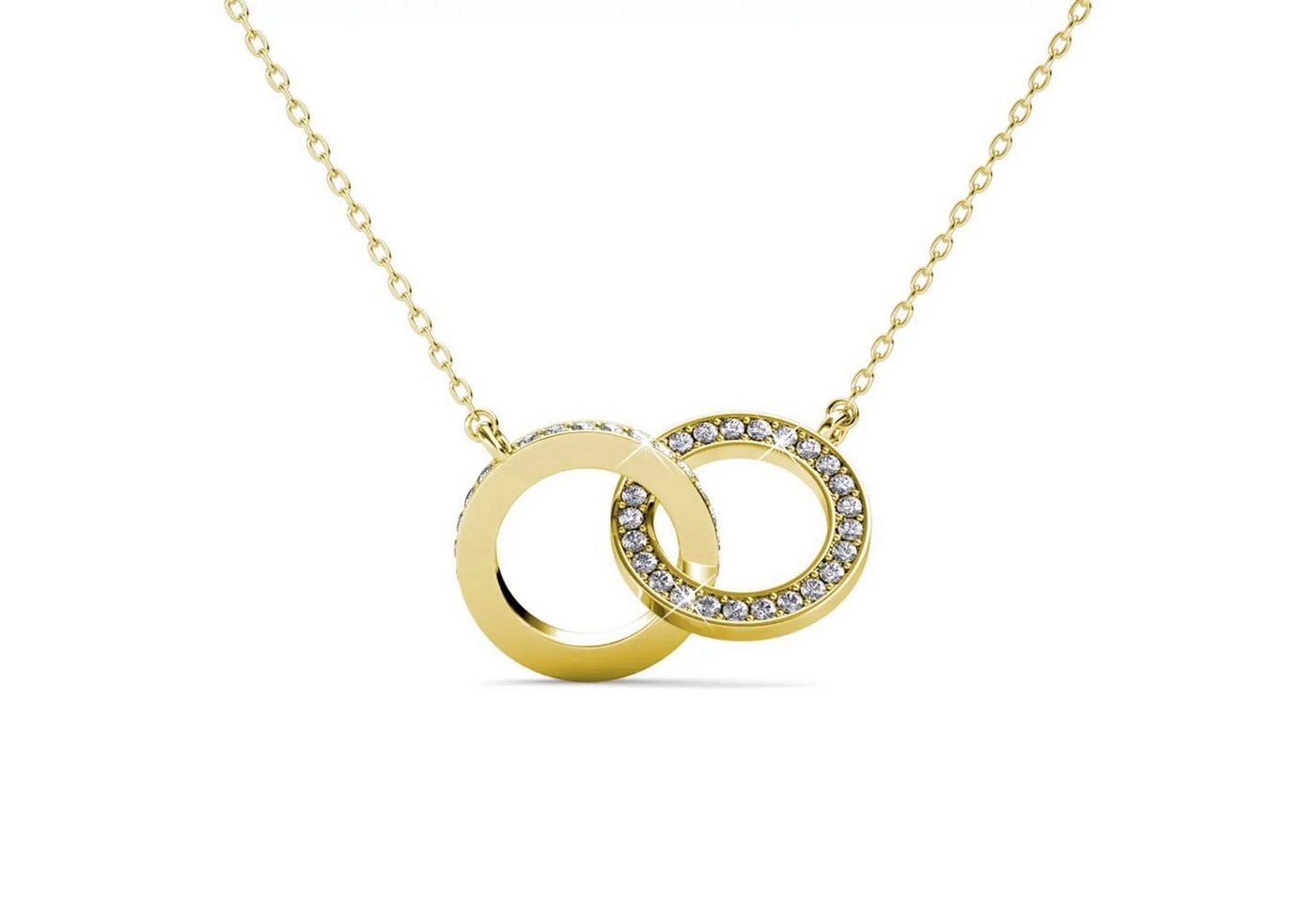 Ella Eisvogel Goldkette Circle Twin Halskette mit Kristallen (Infinity), 18 Karat von Ella Eisvogel