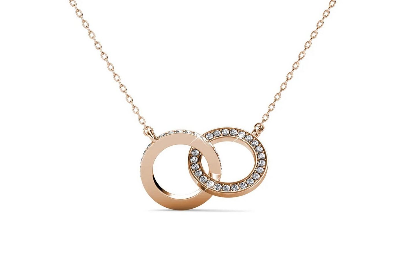 Ella Eisvogel Goldkette Circle Twin Halskette mit Kristallen (Infinity), 18 Karat von Ella Eisvogel