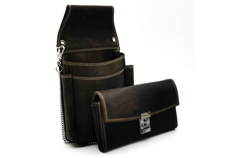 Ella Eisvogel Kellnerbörse Profi Gastronomie-Set "braun" mit Kette und Halfter (3-tlg), stabiles Rindleder von Ella Eisvogel