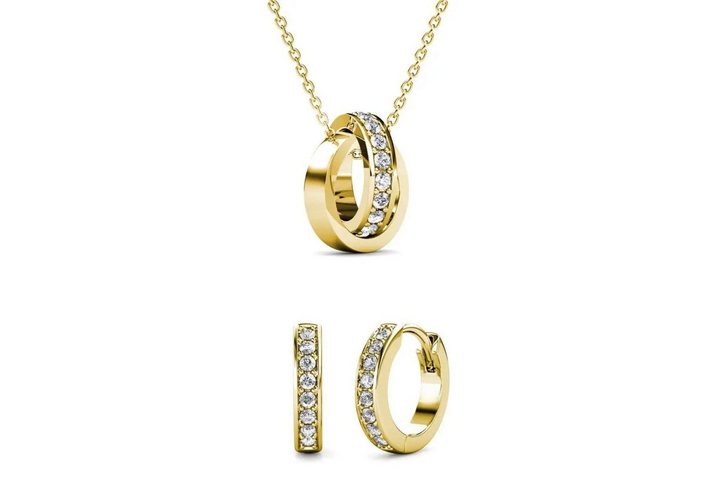 Ella Eisvogel Schmuckset Circle Hoop Schmuckset - Gold und Kristall, 18 Karat von Ella Eisvogel