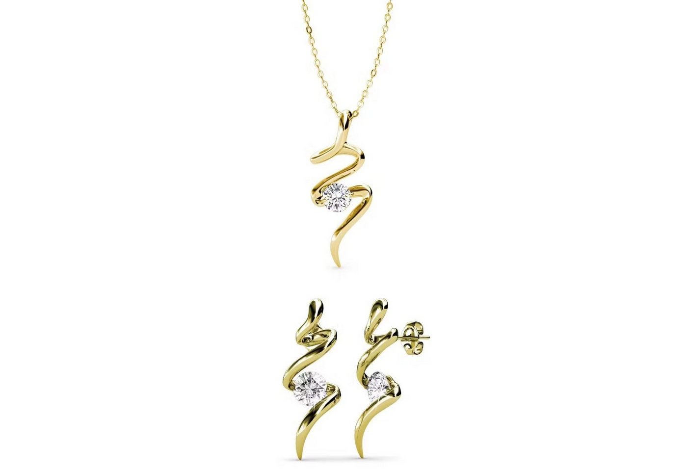 Ella Eisvogel Schmuckset Goldschmuck Set Spiral mit Kristall, 18 Karat vergoldet von Ella Eisvogel