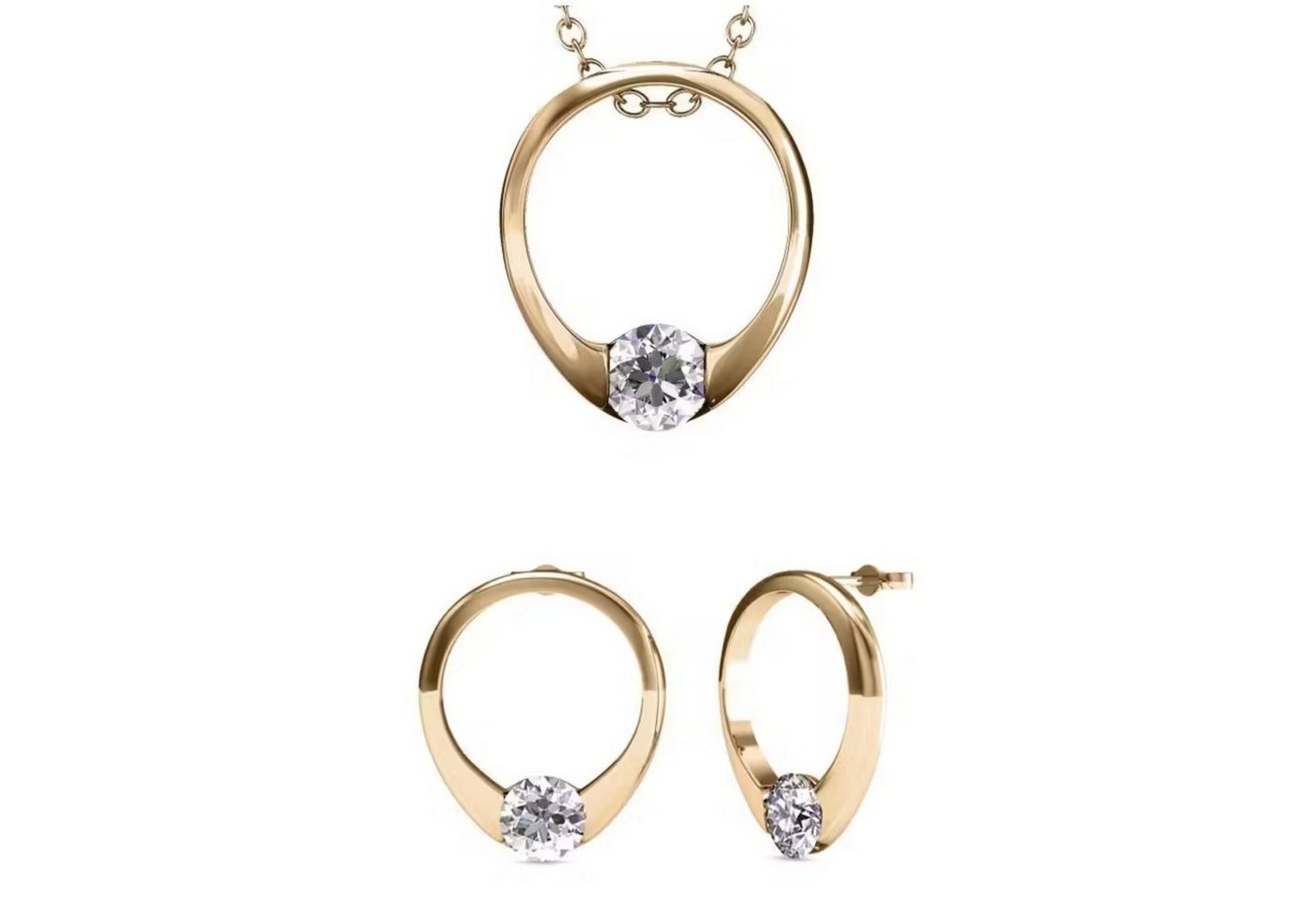 Ella Eisvogel Schmuckset Ringset Gold & Kristall : Halskettchen und 2 Ohrringe, 18 Karat von Ella Eisvogel