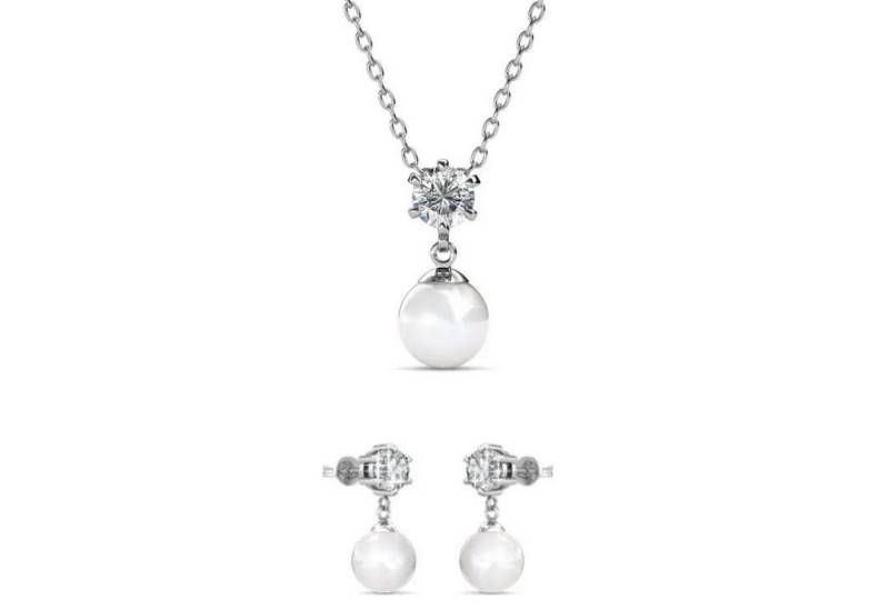 Ella Eisvogel Schmuckset Süßwasser - Perlenset Silber Halskette & Ohrringe mit Kristall, Süßwasserperlen von Ella Eisvogel