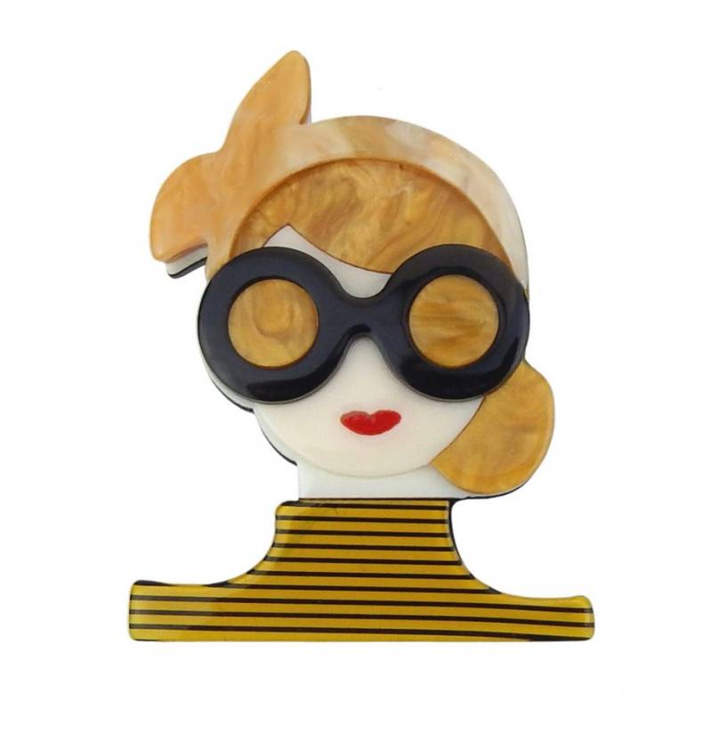 Ella Jonte Anstecknadel, Brosche Frau Rockabella 4 Farben Rot Gold Grün oder Lila von Ella Jonte