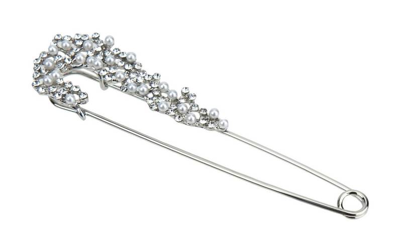 Ella Jonte Anstecknadel, große Brosche silber weiß Perlen Strass Verschlussnadel von Ella Jonte