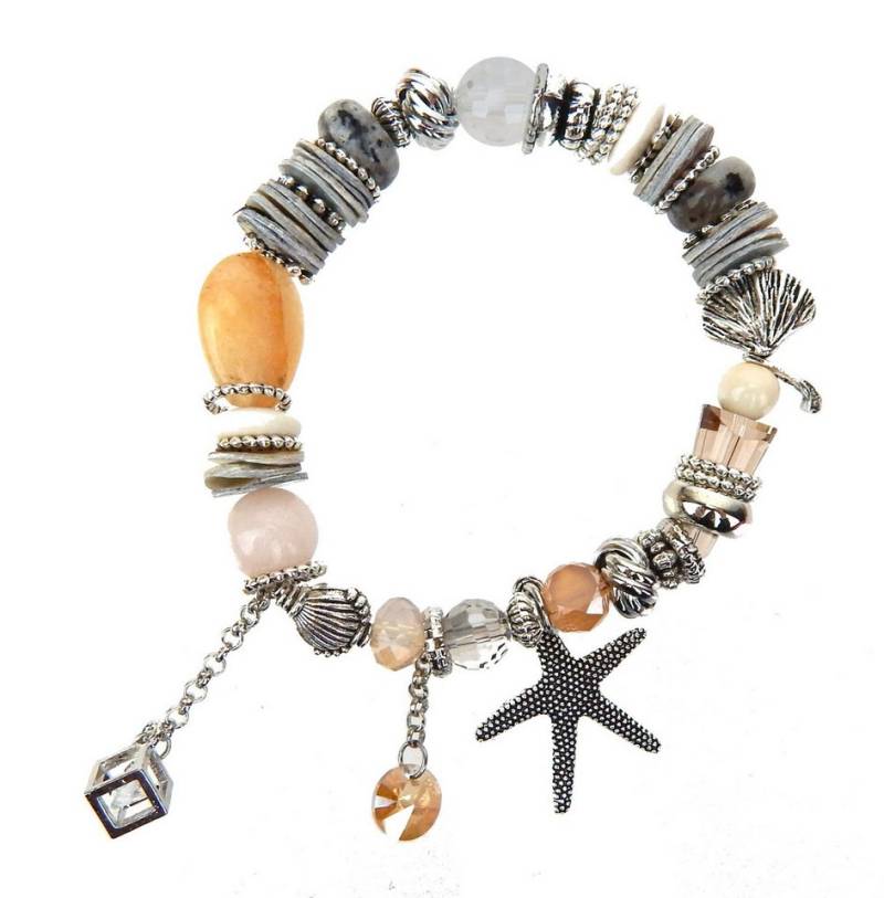 Ella Jonte Armband, maritimes Boho Perlenarmband silber mit Seestern elastisch von Ella Jonte