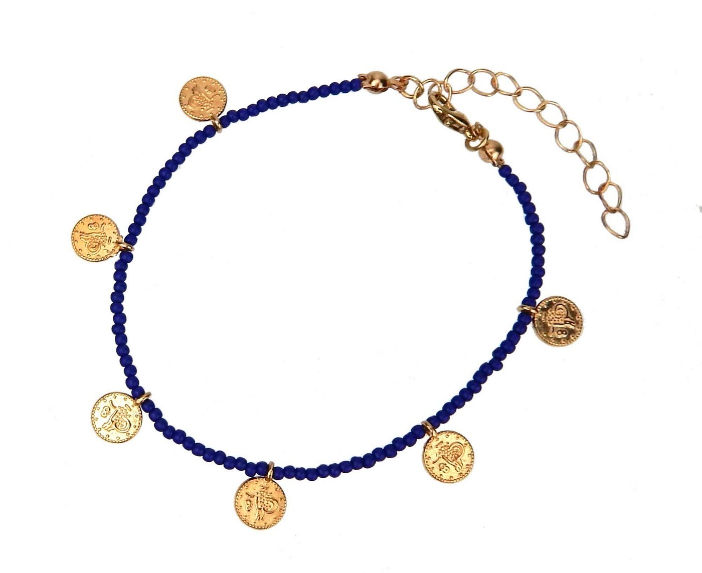 Ella Jonte Armband, zierliches Armband Perlen Coins blau gold verstellbar 19 - 23 cm von Ella Jonte