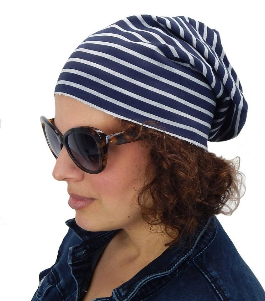 Ella Jonte Beanie Long Beanie maritim blau grau Streifen Baumwolle von Ella Jonte