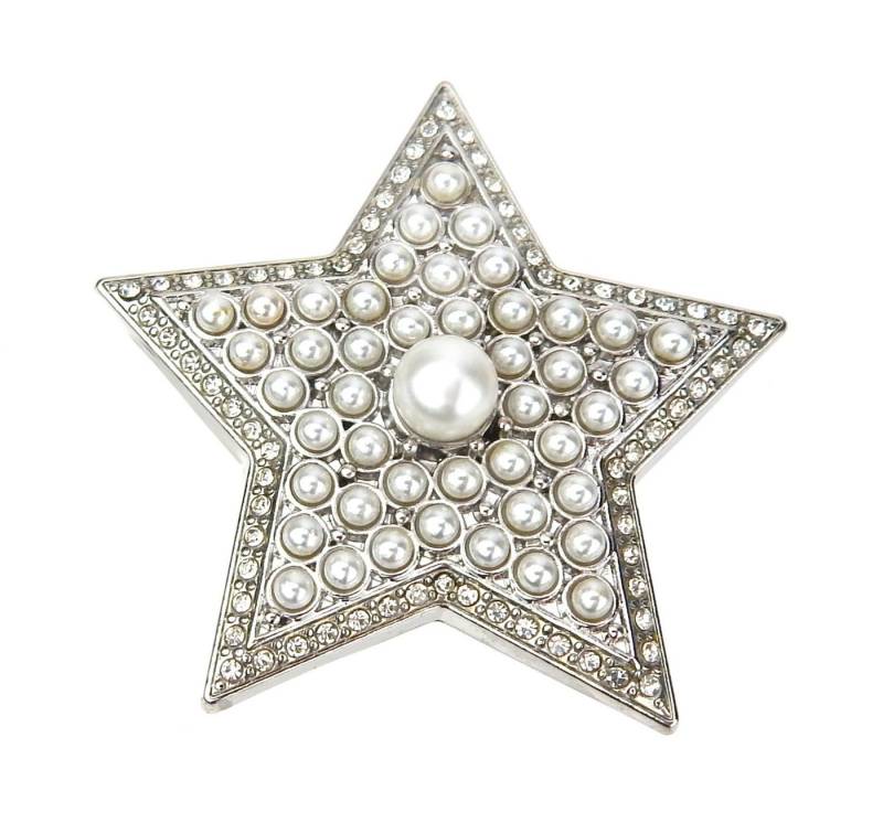 Ella Jonte Brosche, Stern silber Perlen Strass Magnetbrosche in Geschenktüte von Ella Jonte