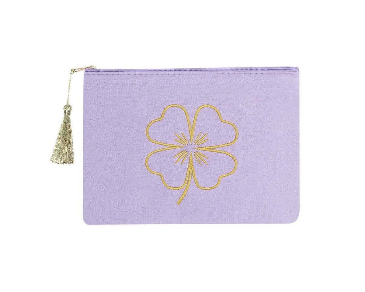 Ella Jonte Clutch, mit goldener Blume Kleeblatt Kosmetiktasche Schminktasche Baumwolle von Ella Jonte