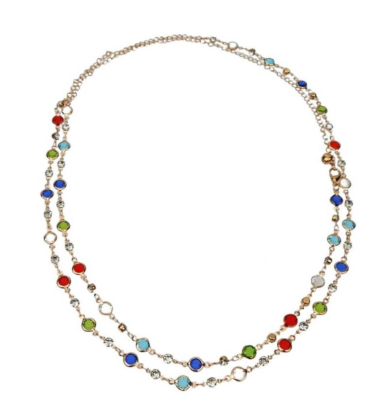 Ella Jonte Collier, Halskette gold mit bunten Steinen Kette zum kurz oder lang tragen Ella Jonte Collier, Halskette gold mit bunten Steinen Kette zum kurz oder lang tragen von Ella Jonte