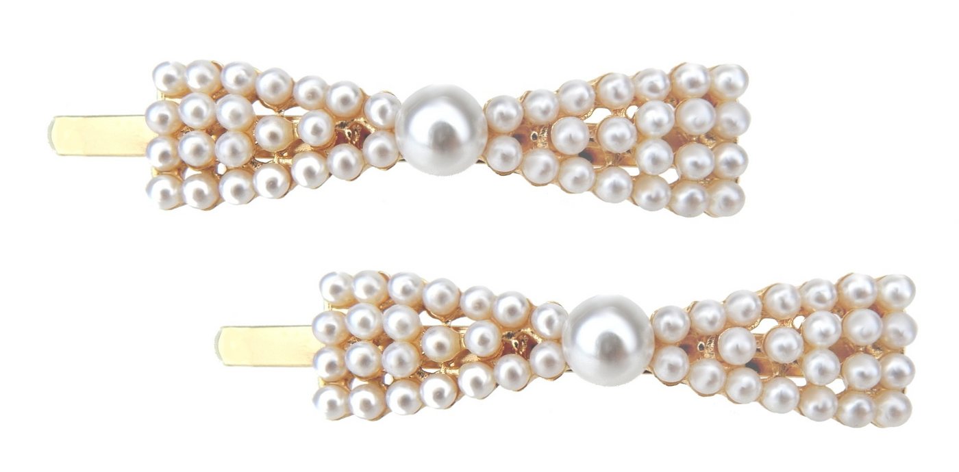 Ella Jonte Haarspange, Schleifen-Design mit Perlen, gold/weiß, elegant & retro von Ella Jonte