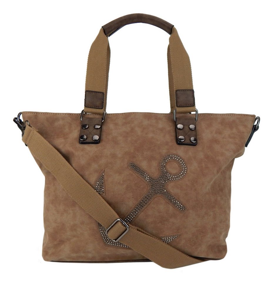 Ella Jonte Handtasche, braun beige mit Anker Motiv und kleinen Nieten Schultertasche von Ella Jonte