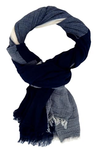 Ella Jonte Herrenschal blau weiss Baumwolle leichter Schal Blockstreifen von Ella Jonte