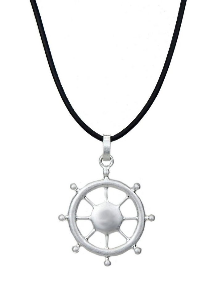 Ella Jonte Lange Kette, maritime Halskette schwarz silber mit Steuerrad im Rockabilly Style von Ella Jonte