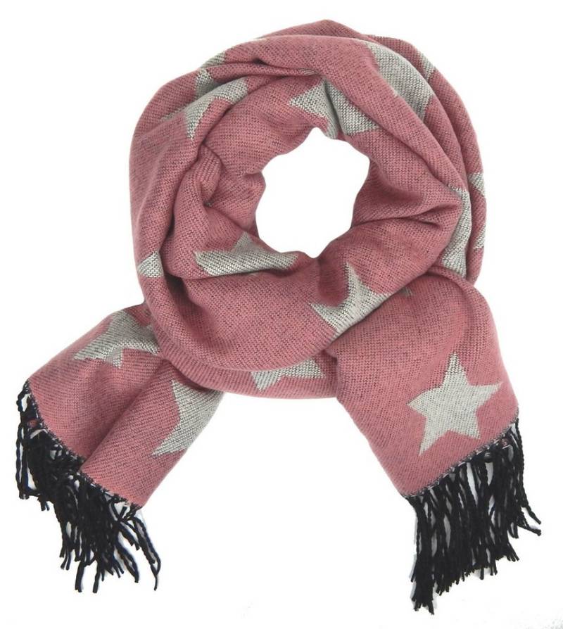 Ella Jonte Modeschal, Sterne rosa oder blau cremeweiß Winterschal mit Fransen von Ella Jonte