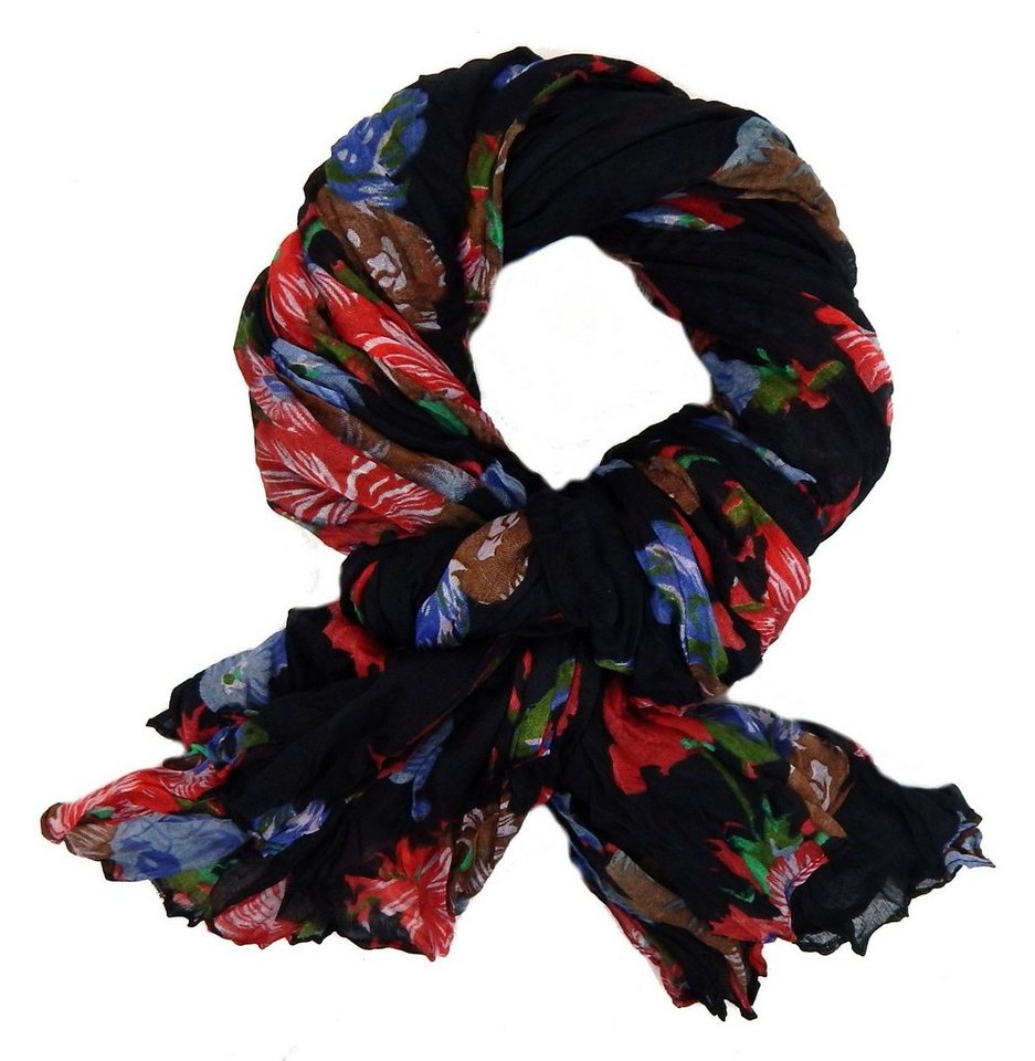 Ella Jonte Modeschal, schöner breiter leichter Schal schwarz mit buntem Blumen Design von Ella Jonte