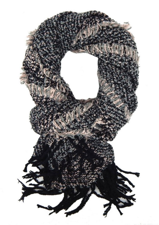 Ella Jonte Modeschal, schwarz grau rosa Herbst Winterschal wärmend mit Fransen von Ella Jonte