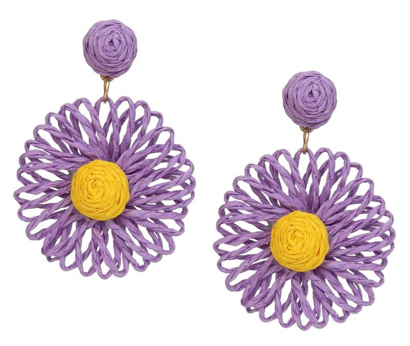 Ella Jonte Paar Ohrhänger, Bast Blume beige lila oder gelb im Boho Summer Look von Ella Jonte
