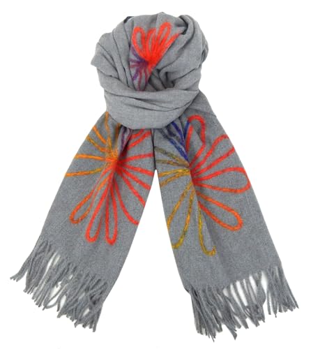 Ella Jonte Schal 4 Farben Herbst Winterschal mit Blume Schwarz Grau Beige Rosa von Ella Jonte