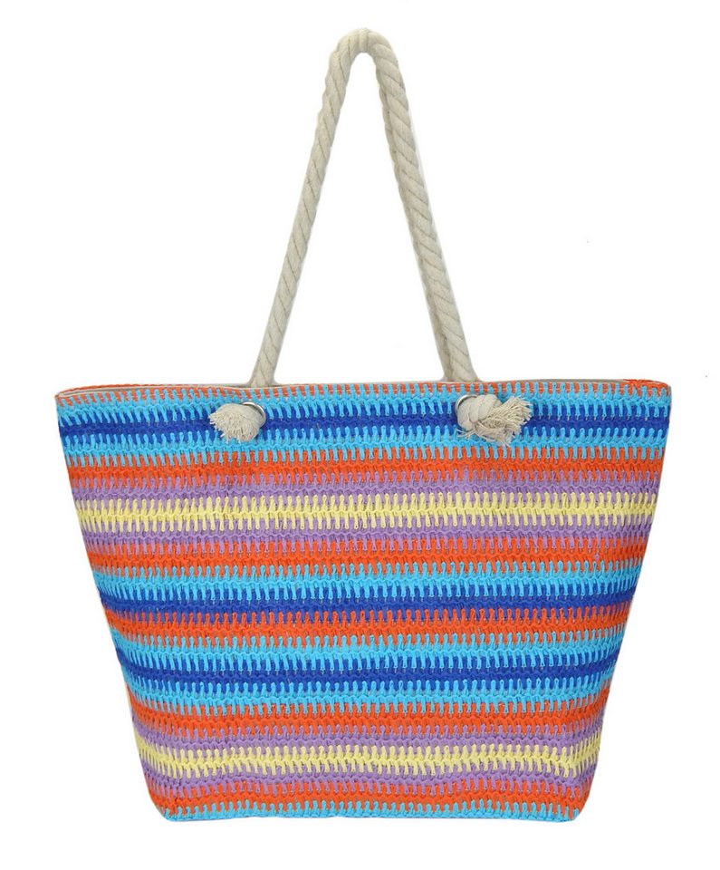 Ella Jonte Strandtasche, Basttasche beige bunt Flecht-Optik in 2 Farben Shopper von Ella Jonte