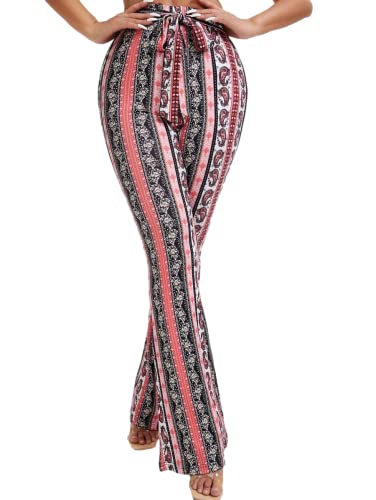 Boho Schlaghose für Damen – Rave, hohe Taille, Glockenunterteil, Retro-Leggings im 70er-Jahre-Stil, Disco, EDM, Blumenmuster, weites Bein, Pink, X-Klein Boho Schlaghose für Damen – Rave, hohe Taille, Glockenunterteil, Retro-Leggings im 70er-Jahre-Stil, Disco, EDM, Blumenmuster, weites Bein, Pink, X-Klein von Ella Lust