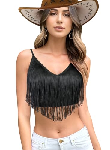 Ella Lust Boho Festival Outfit Damen - Fransen Cami Top Sexy Sommer Rock Set für Rave Party Crop Oberteil Shirt und Bodysuit(Black,L,10741r) von Ella Lust