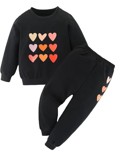 Ella Lust Cute Kleidung Mädchen Set – Lässige Kinderkleidung Herz-print Langem Sweatshirt Jogginghose Herbst Outfit(Black,120,1203r) von Ella Lust