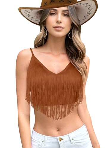 Ella Lust Fransen Cami Top für Frauen – Solide Crop Quaste Tank Konzert Outfits Festival Kleidung Rave V-Ausschnitt Ärmelloses Shirt, Braun, Groß Ella Lust Fransen Cami Top für Frauen – Solide Crop Quaste Tank Konzert Outfits Festival Kleidung Rave V-Ausschnitt Ärmelloses Shirt, Braun, Groß von Ella Lust