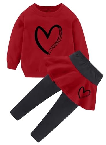 Ella Lust Mädchen Kinder Süße Kleidung Valentinstag 2pcs Set - Langärmliges T-shirt Top Kleid Hose Outfits Mit Herzform Party Kleidung Für Geschenke Gr.98-116(Red,100,1279r) von Ella Lust