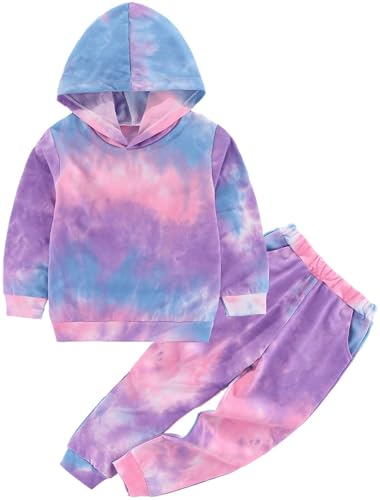 Ella Lust Sportkleidung Mädchen Tie Dye Kinder - Kapuzepullover + Jogginghose Set Für 2-6 Jahre Jogginganzug Outfit Trainingsanzug (PinkPurple,100,1206r) von Ella Lust