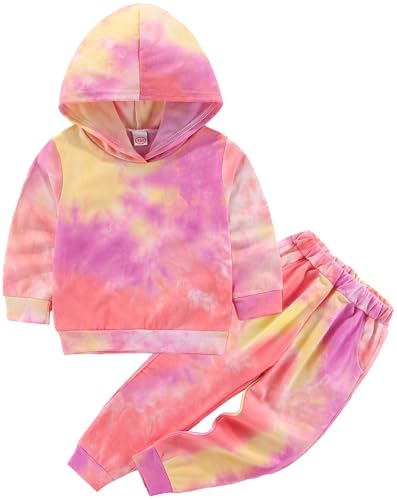 Ella Lust Sportkleidung Mädchen Tie Dye Kinder - Kapuzepullover + Jogginghose Set Für 2-6 Jahre Jogginganzug Outfit Trainingsanzug (PinkYellow,130,1206r) von Ella Lust